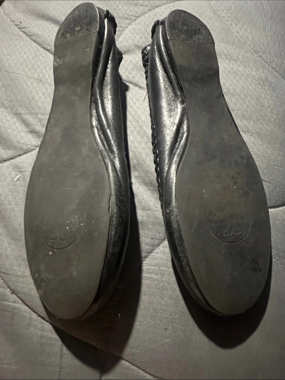 Tory Burch Black Leather Logo Ballet Flats